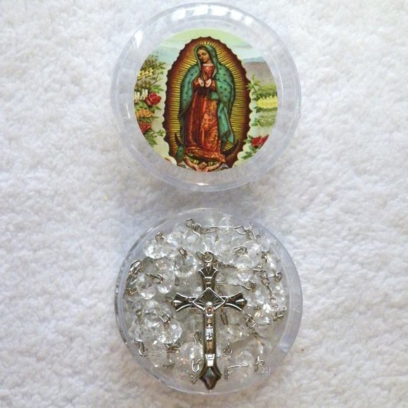 Our Lady of Guadalupe Clear Rosary Beads Crucifix with Case - Picture 2 of 10